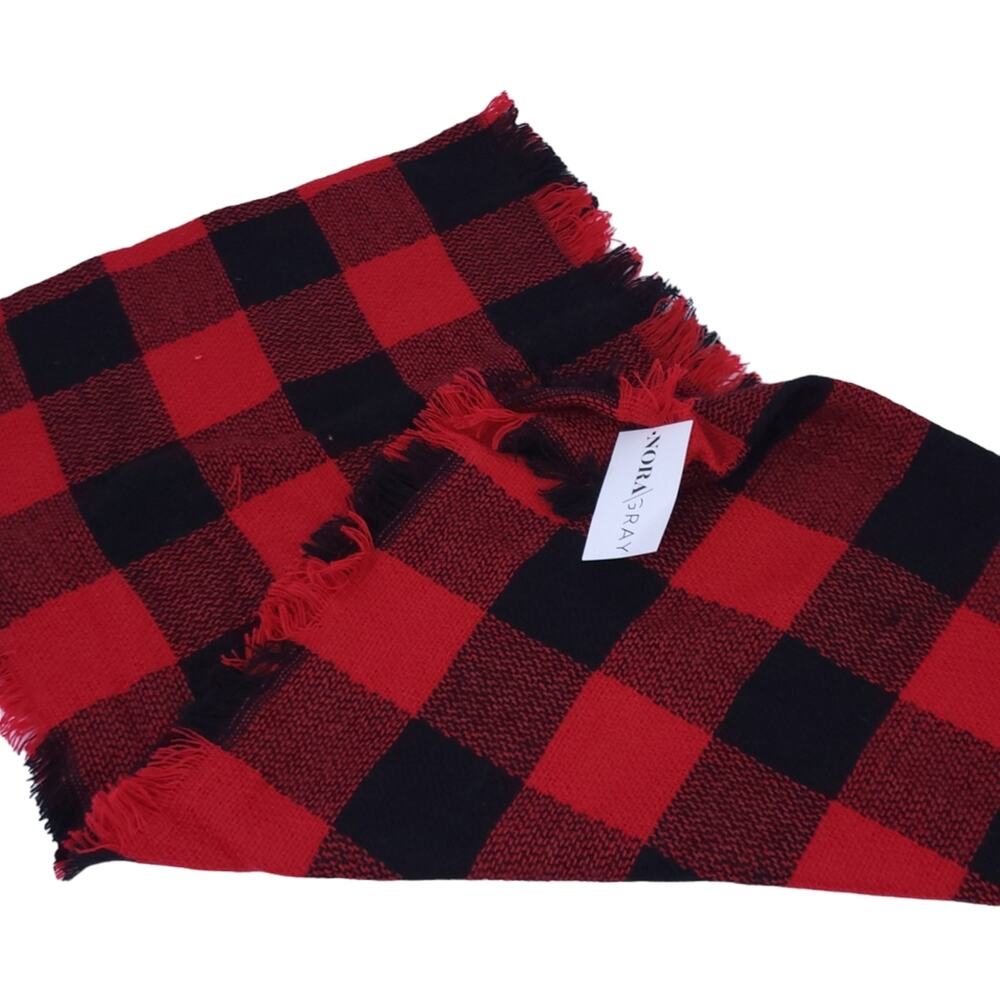 NEW NoraGray Buffalo Plaid Infinity Scarf - Fringe, 18" Wide, Red, Black, Winter